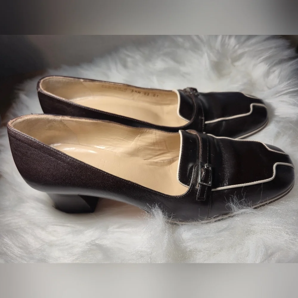 Bally Dark Brown Leather Loafers‎ with Cream Trim
